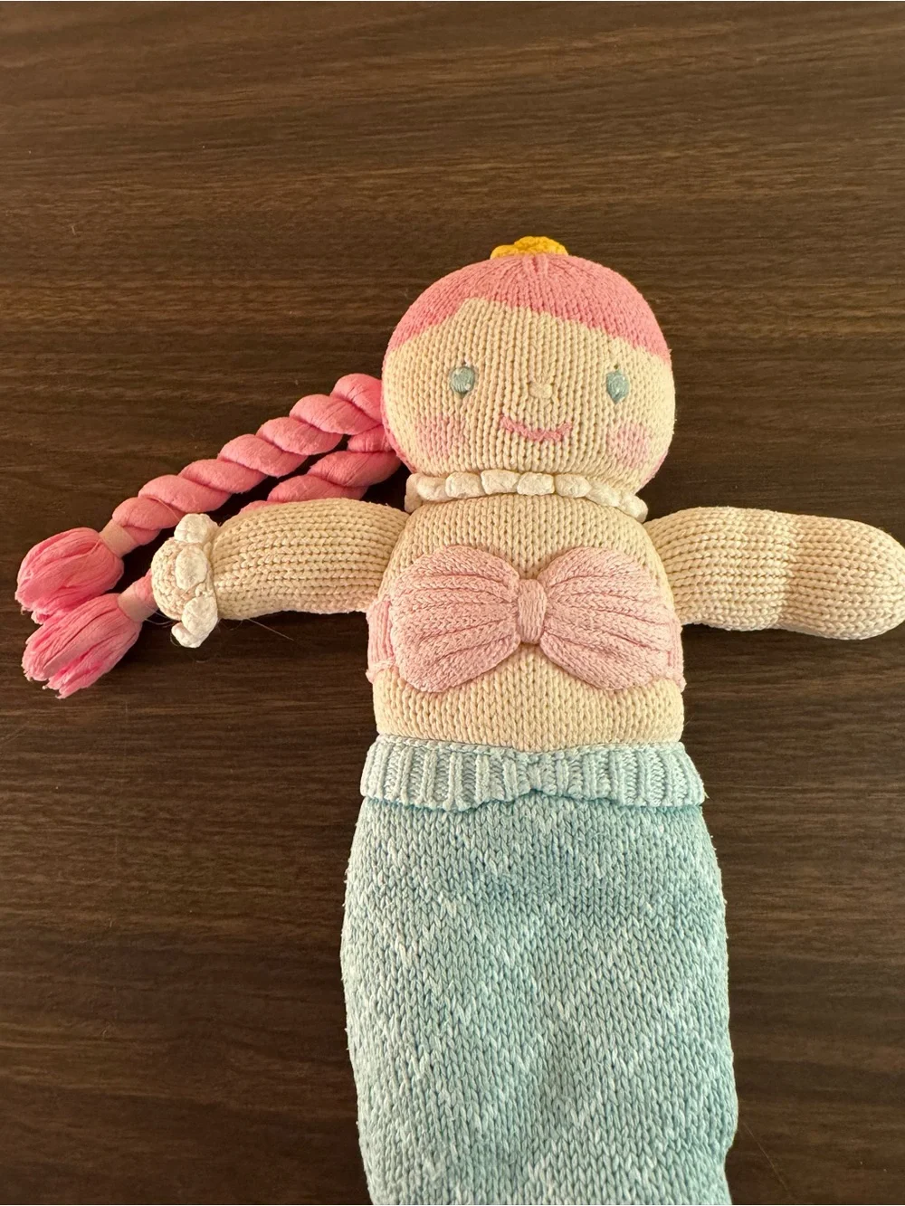Zubels Knit Mermaid Plush Doll 16” Pink Blue Cotton Stuffed Toy Baby Lovey